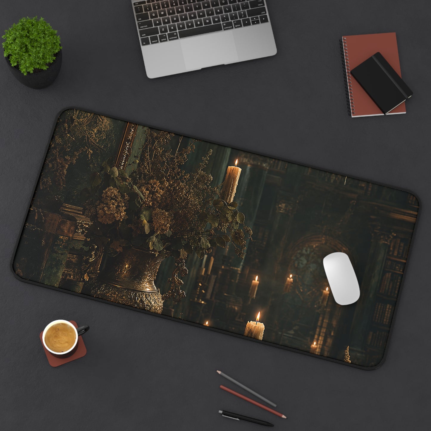 Ancient Library With Floating Candles - Dark Academia Gaming Desk Mat