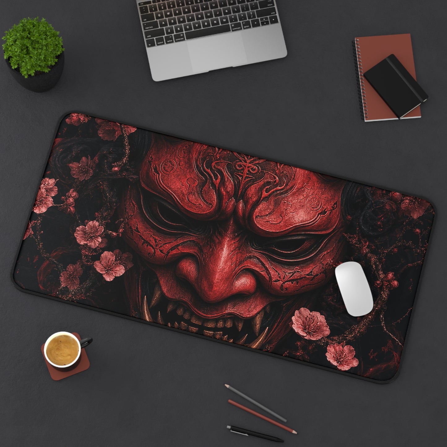 Oni Mask With Cherry Blossoms - Sudoni Brand Gaming Desk Mat