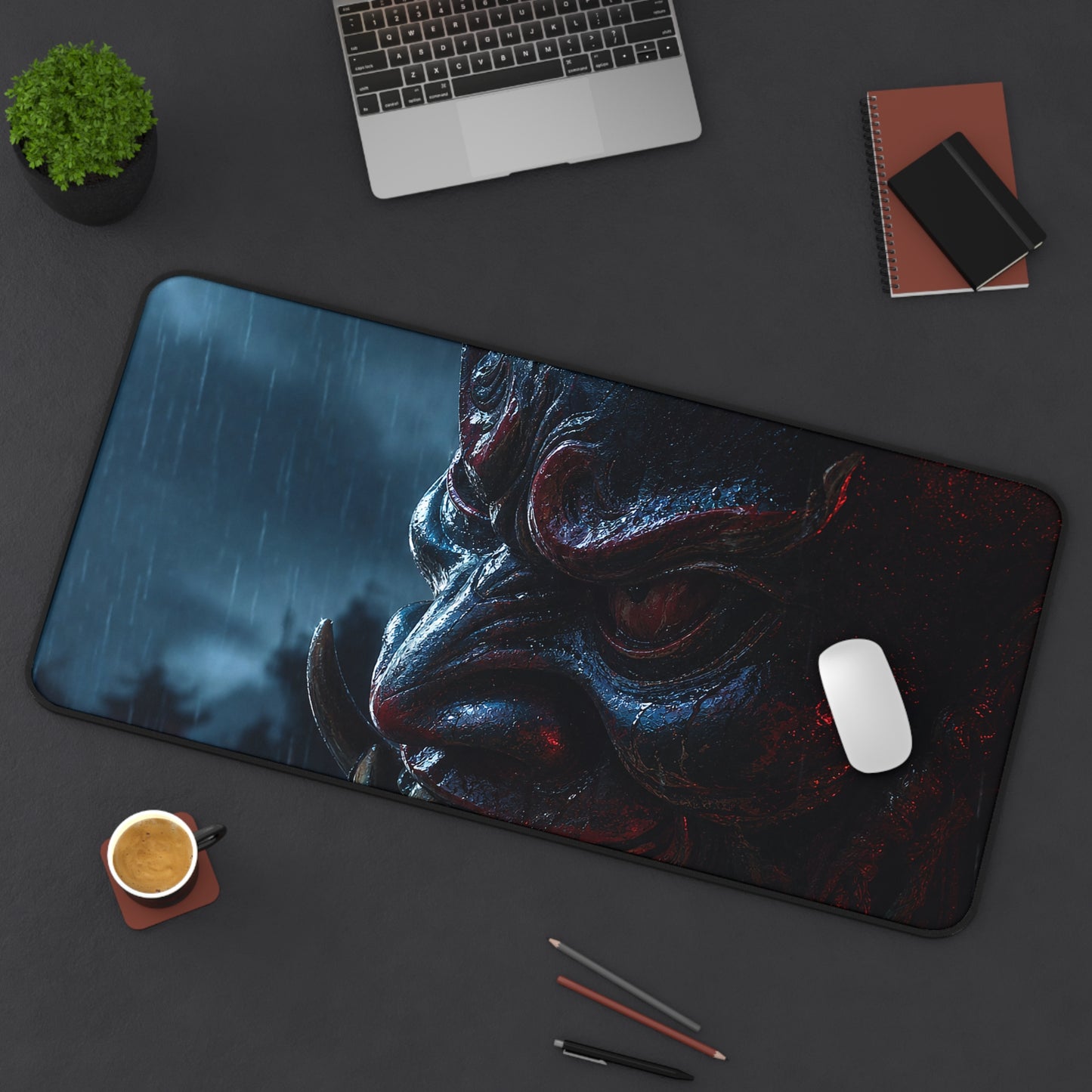 Oni Mask In Rain - Sudoni Brand Gaming Desk Mat