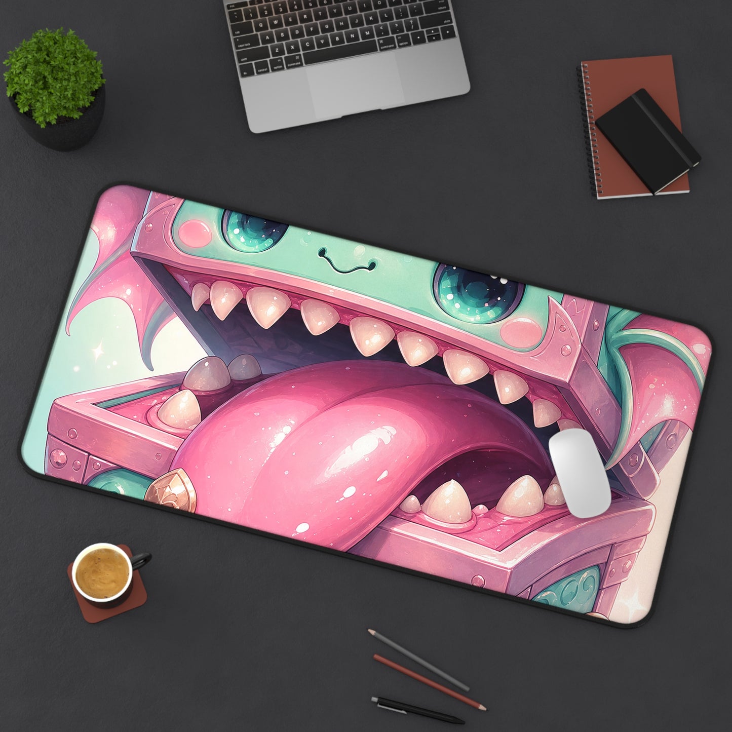 Cute Chest Monster With Tongue - Kawaii Gaming Gaming Desk Mat