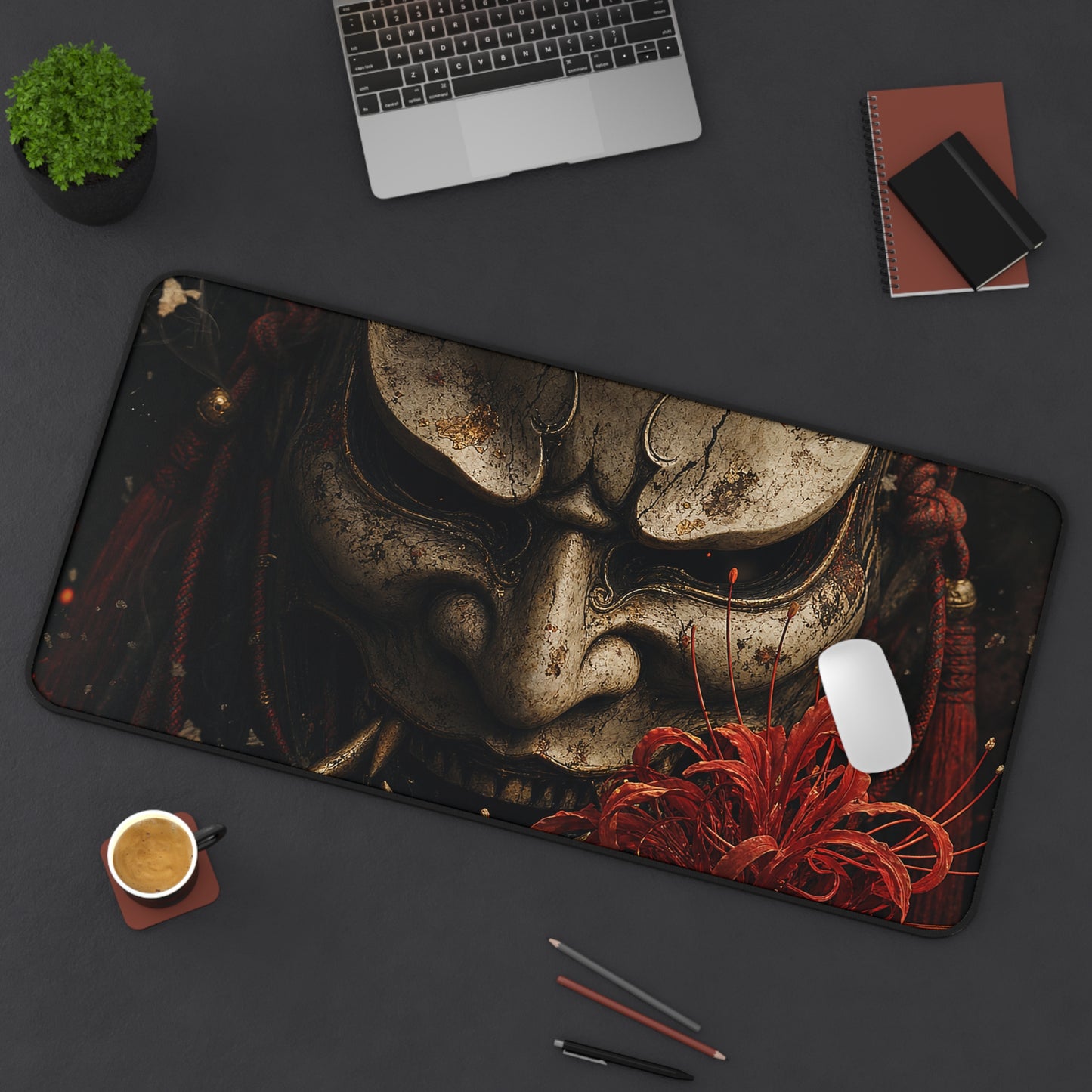 Oni Mask With Red Spider Lily - Sudoni Brand Gaming Desk Mat