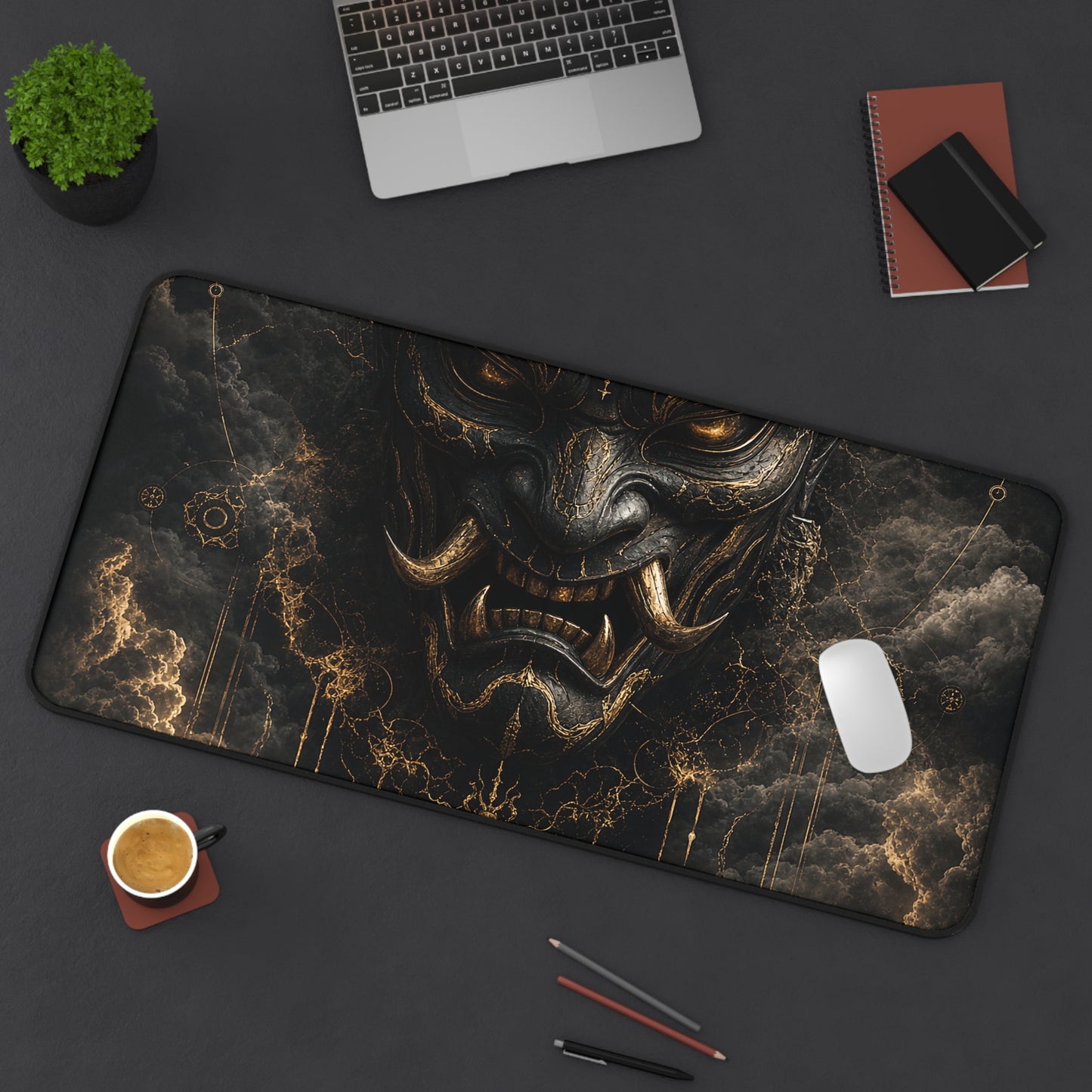Oni Mask With Storm Clouds - Sudoni Brand Gaming Desk Mat