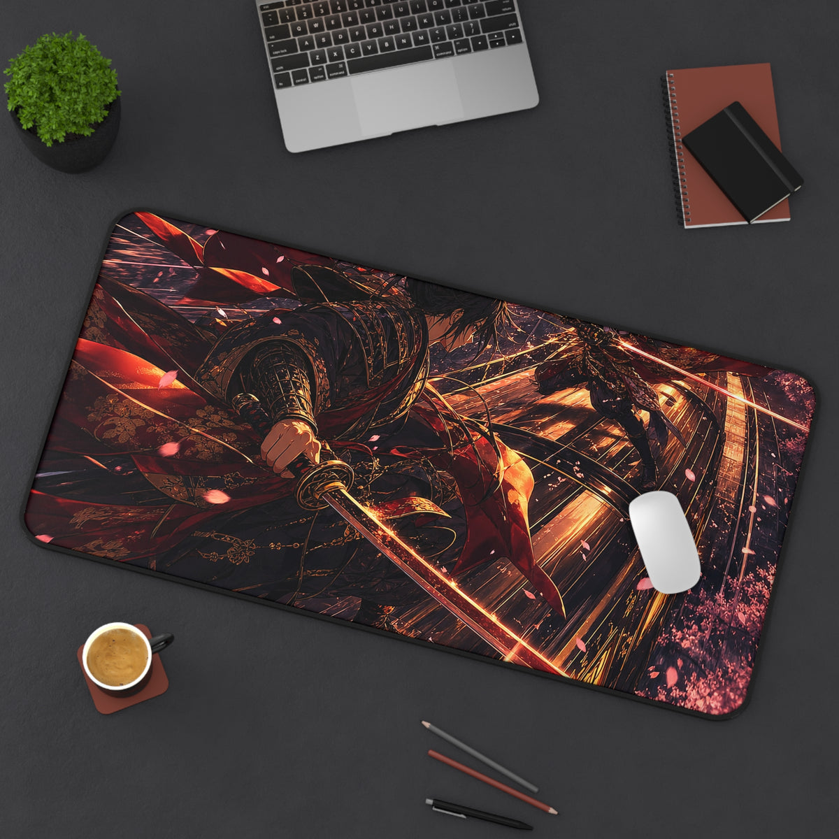 Battle On Train At Sunset - Anime Manga Gaming Desk Mat