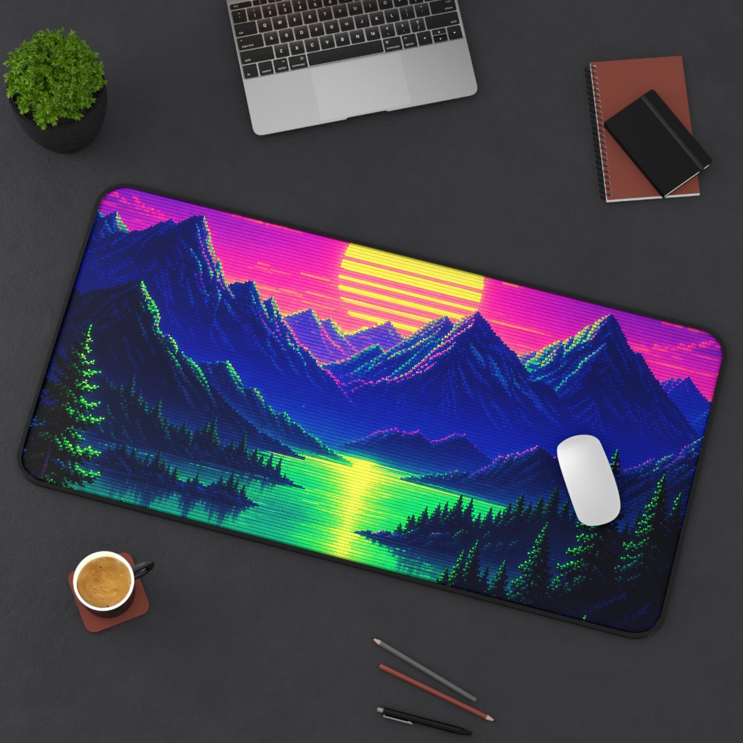 Synthwave Sunset With Mountains - Gaming Culture Gaming Desk Mat
