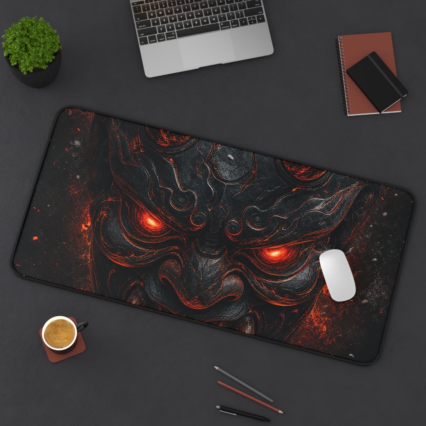 Oni Mask With Glowing Red Eyes - Sudoni Brand Gaming Desk Mat