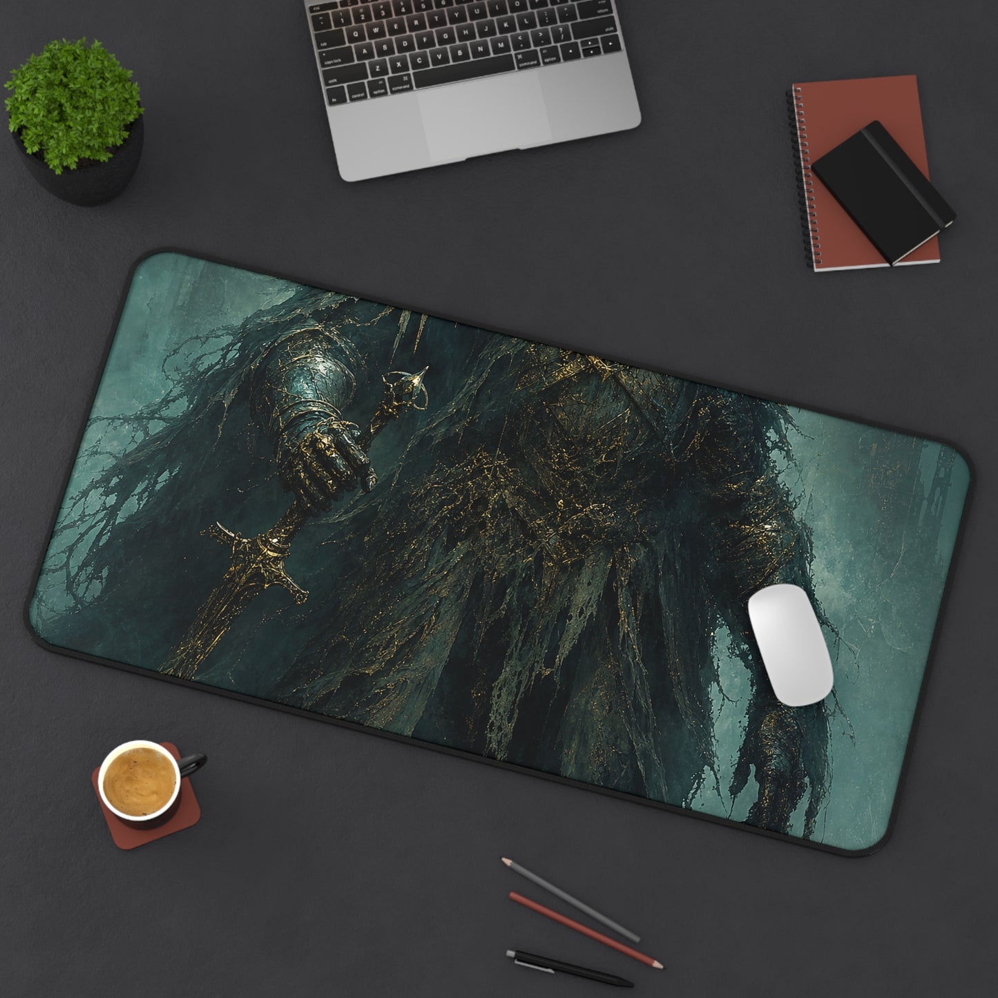 Corrupted Paladin In Decayed Armor - Dark Fantasy Gaming Desk Mat