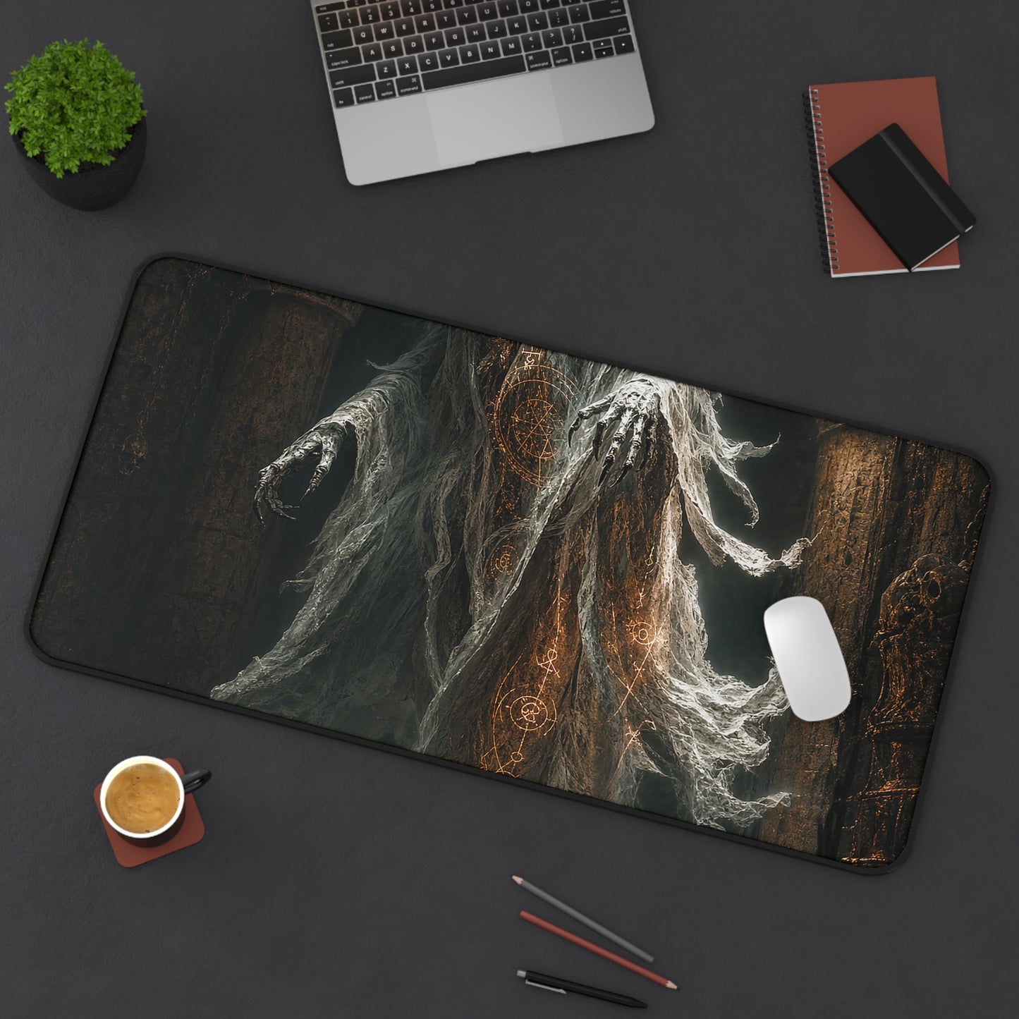 Wraith Floating Through Dungeon - Dark Fantasy Gaming Desk Mat