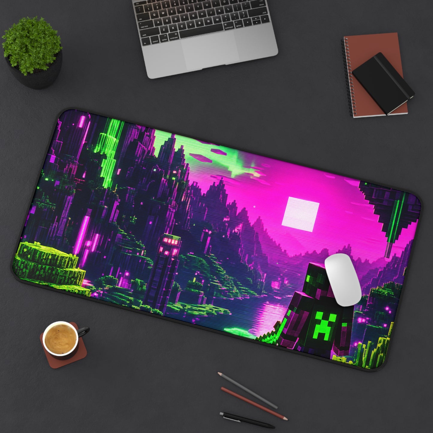 Minecraft-Style Blocky Landscape - Gaming Culture Gaming Desk Mat