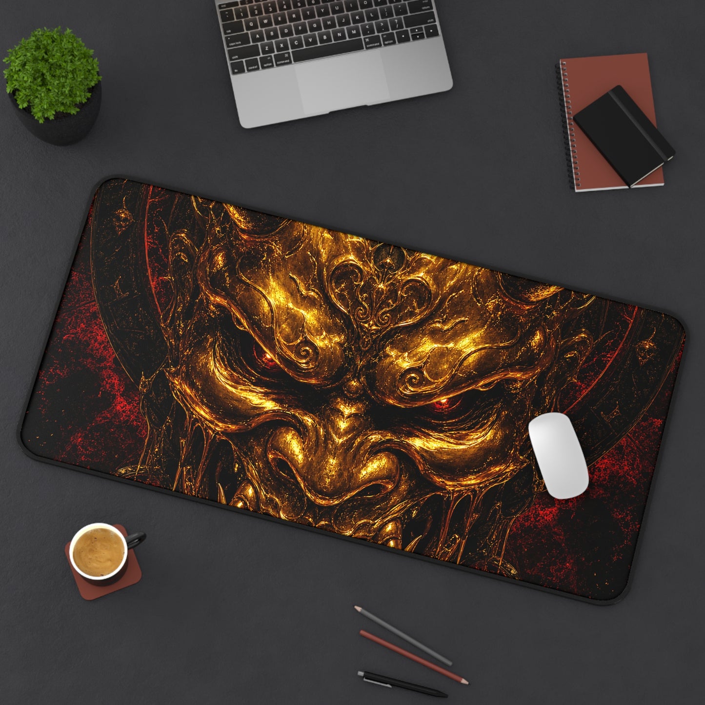 Oni Mask Made Of Molten Gold - Sudoni Brand Gaming Desk Mat