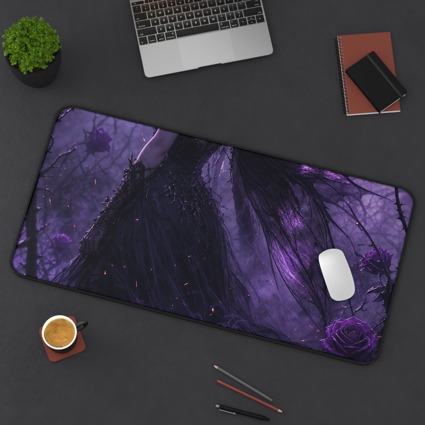 Dark Fairy In Thorn Garden - Dark Fantasy Gaming Desk Mat