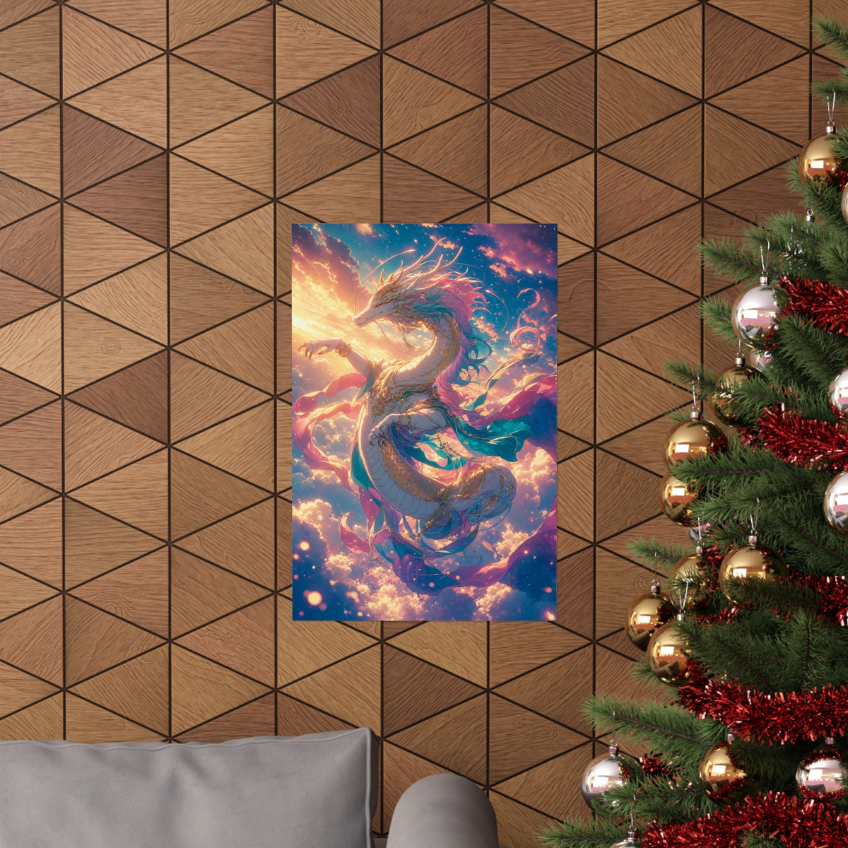 Celestial Dragon Dancing In Clouds - Anime Manga Art Print (Matte Poster) - Moikas