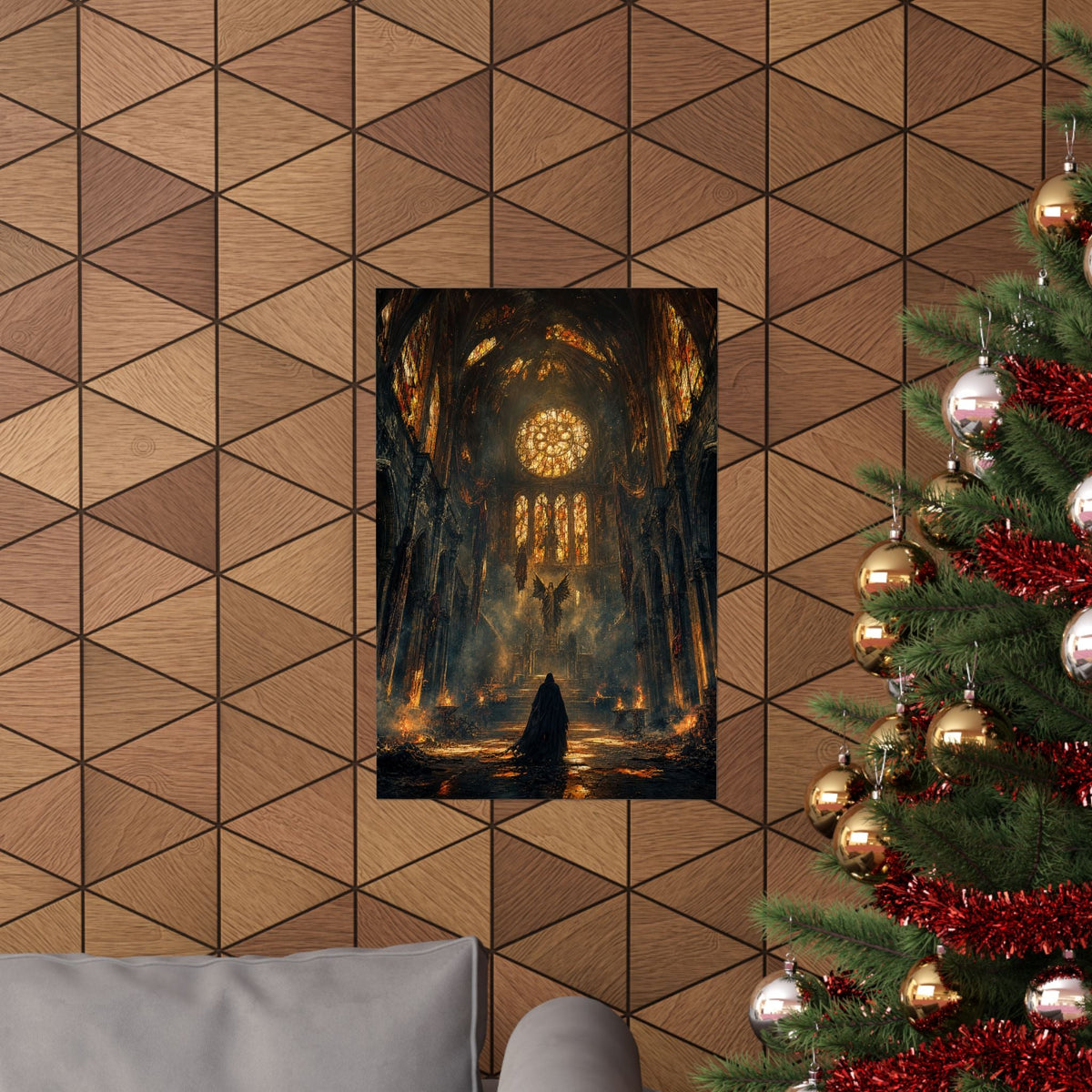 Cursed Cathedral With Broken Stained Glass - Dark Fantasy Art Print (Matte Poster) - Moikas