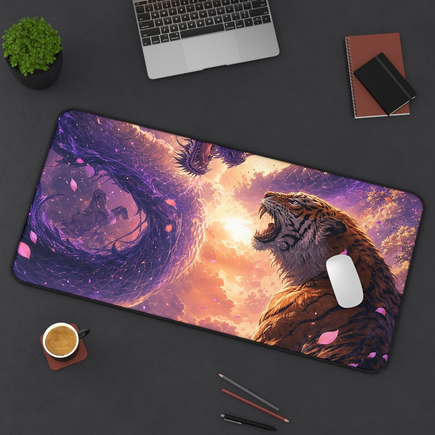 Dragon And Tiger Facing Off - Anime Manga Gaming Desk Mat - Moikas