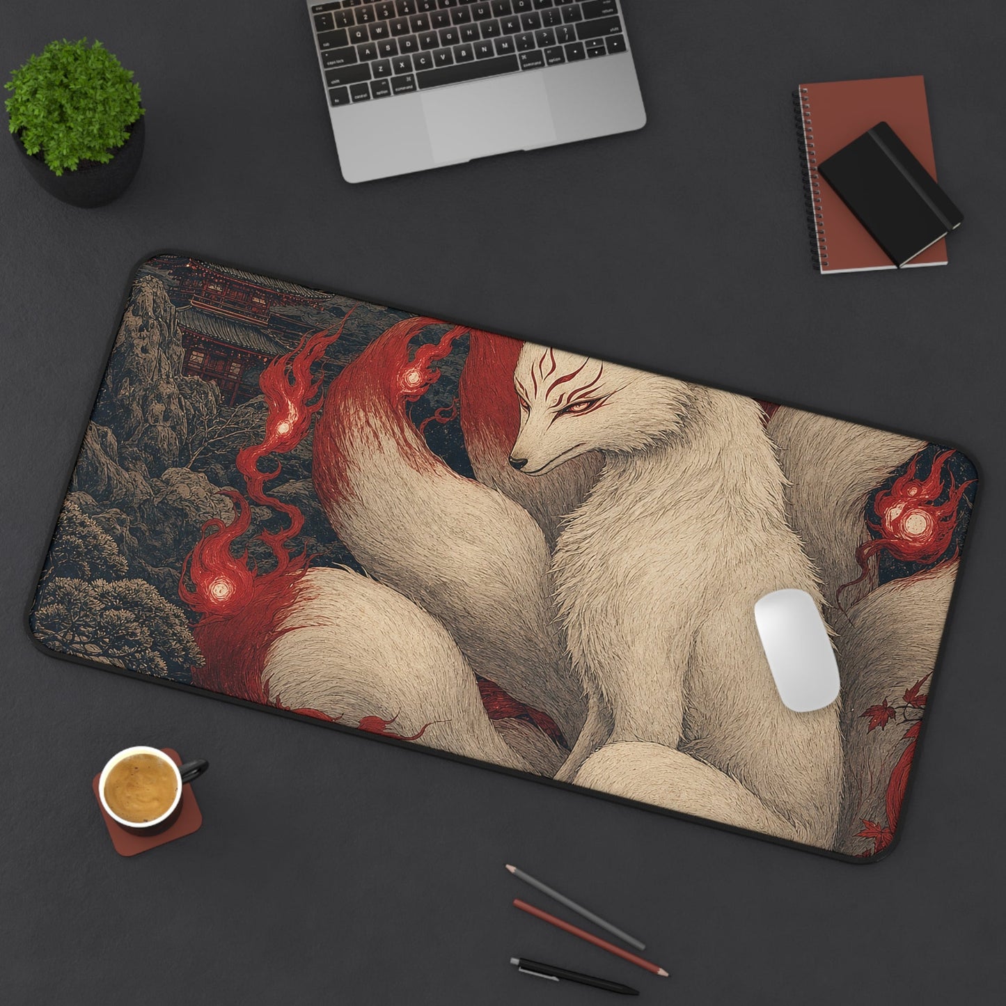 Kyuubi No Kitsune In Moonlight - Japanese Mythology Gaming Desk Mat - Moikas