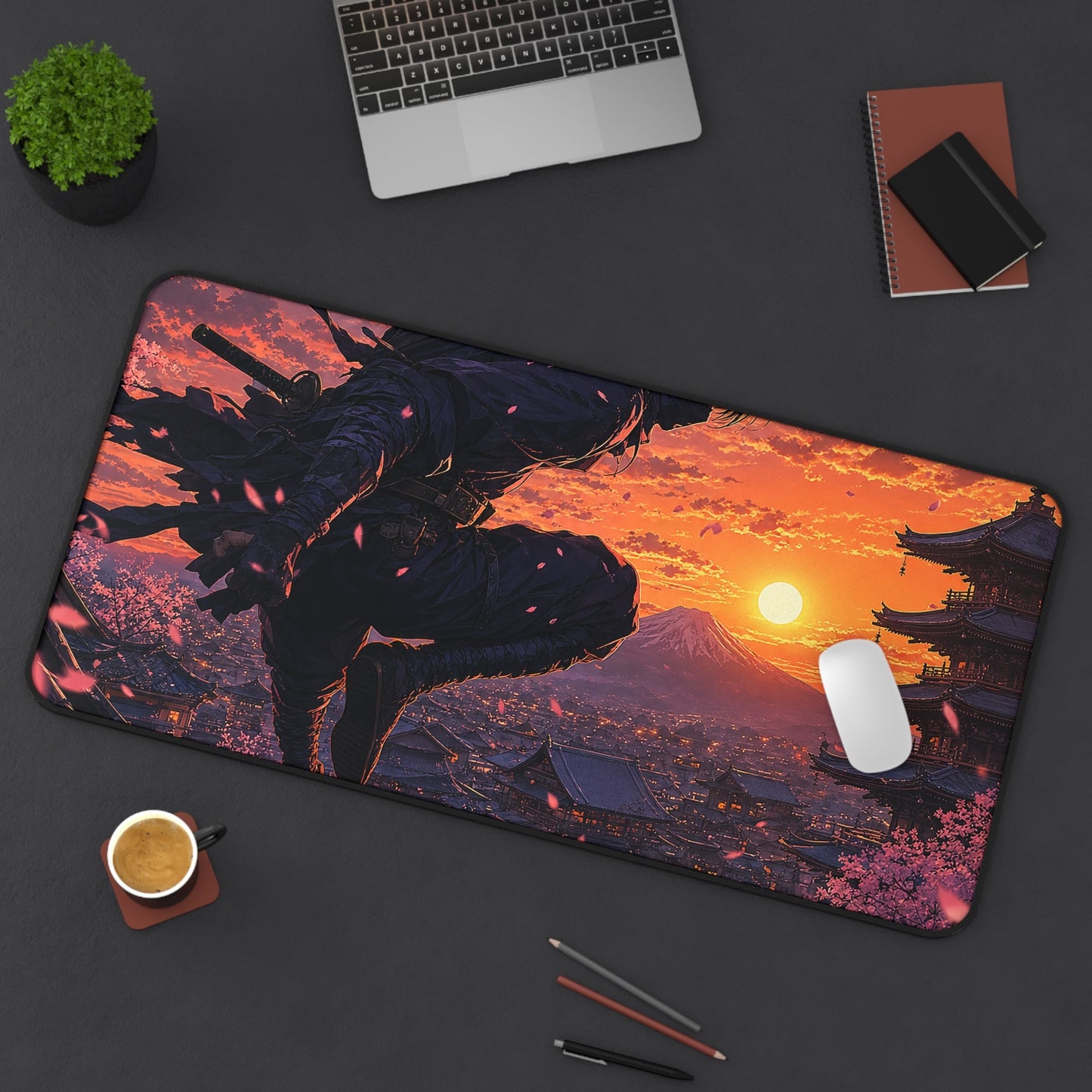 Ninjleaping Across Rooftops - Anime Manga Gaming Desk Mat - Moikas