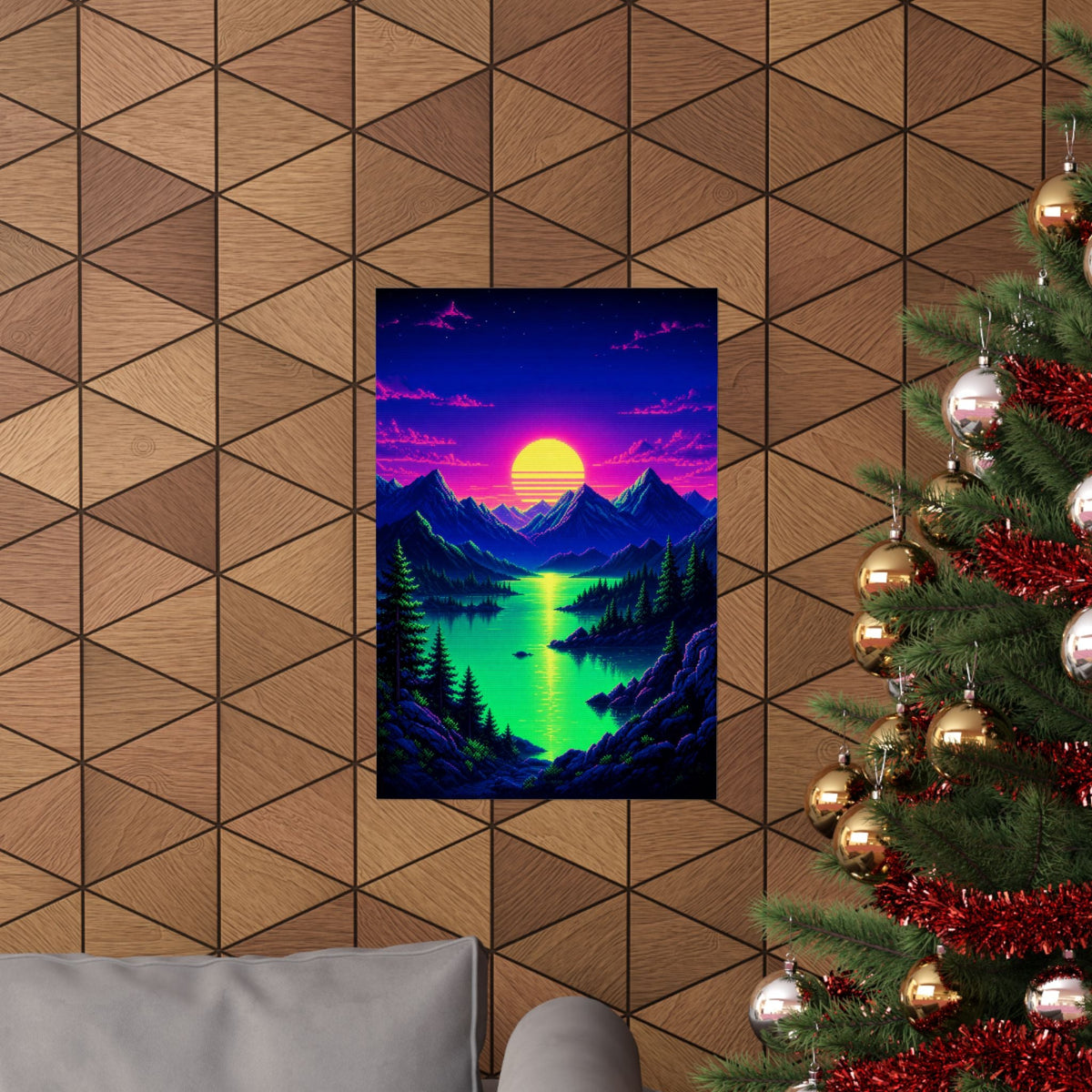 Synthwave Sunset With Mountains - Gaming Culture Art Print (Matte Poster) - Moikas