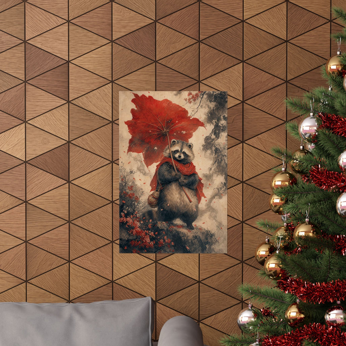 Tanuki With Giant Leaf - Japanese Mythology Art Print (Matte Poster) - Moikas