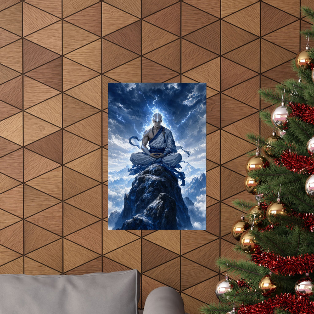Warrior Monk Meditating On Peak - Anime Manga Art Print (Matte Poster) - Moikas