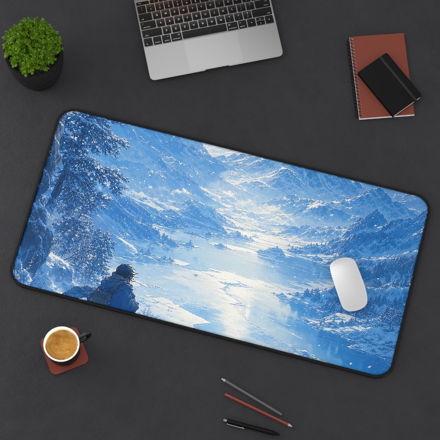 Winter Landscape With Lone Traveler - Anime Manga Gaming Desk Mat - Moikas