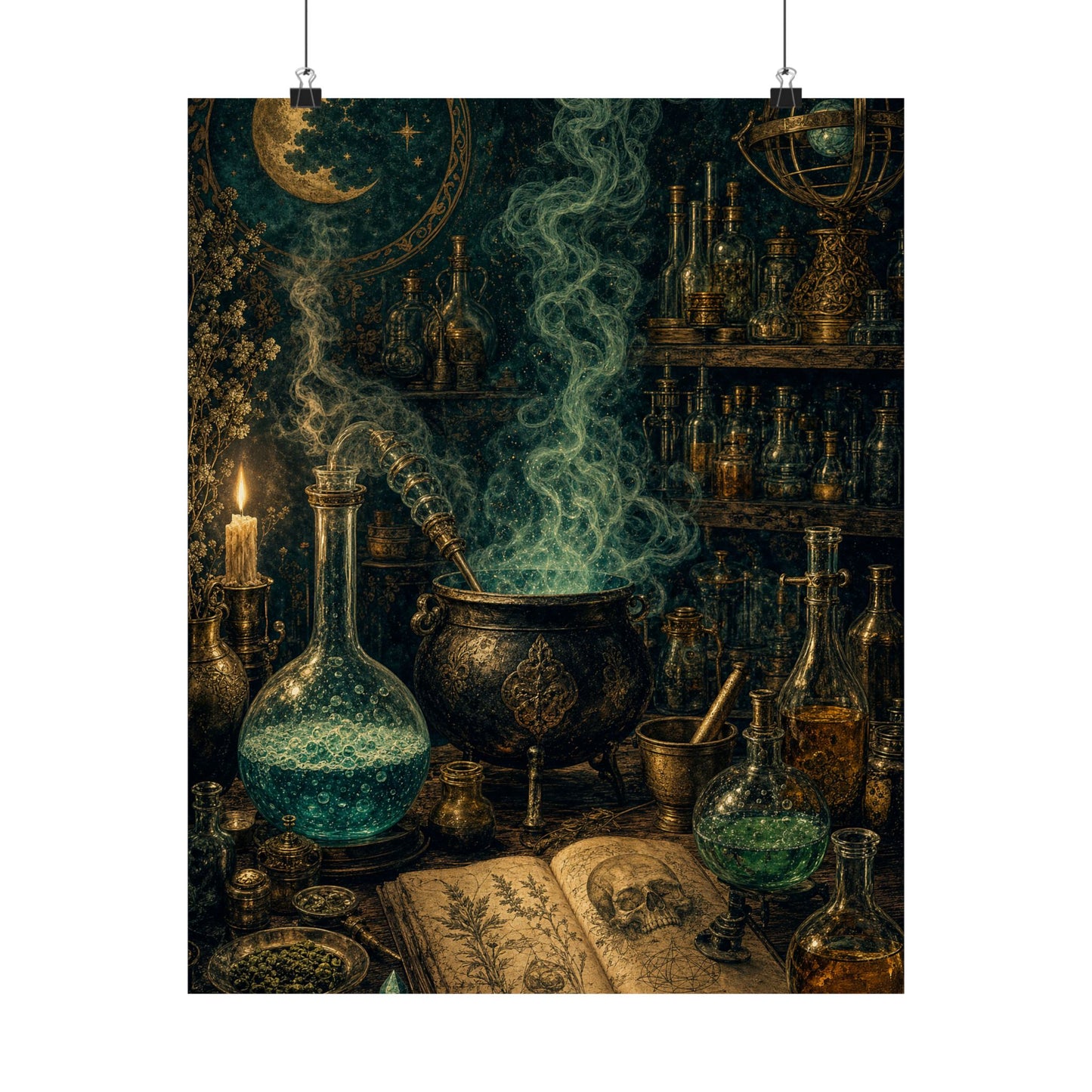Alchemy Lab With Bubbling Potions - Dark Academia Art Print (Matte Poster)