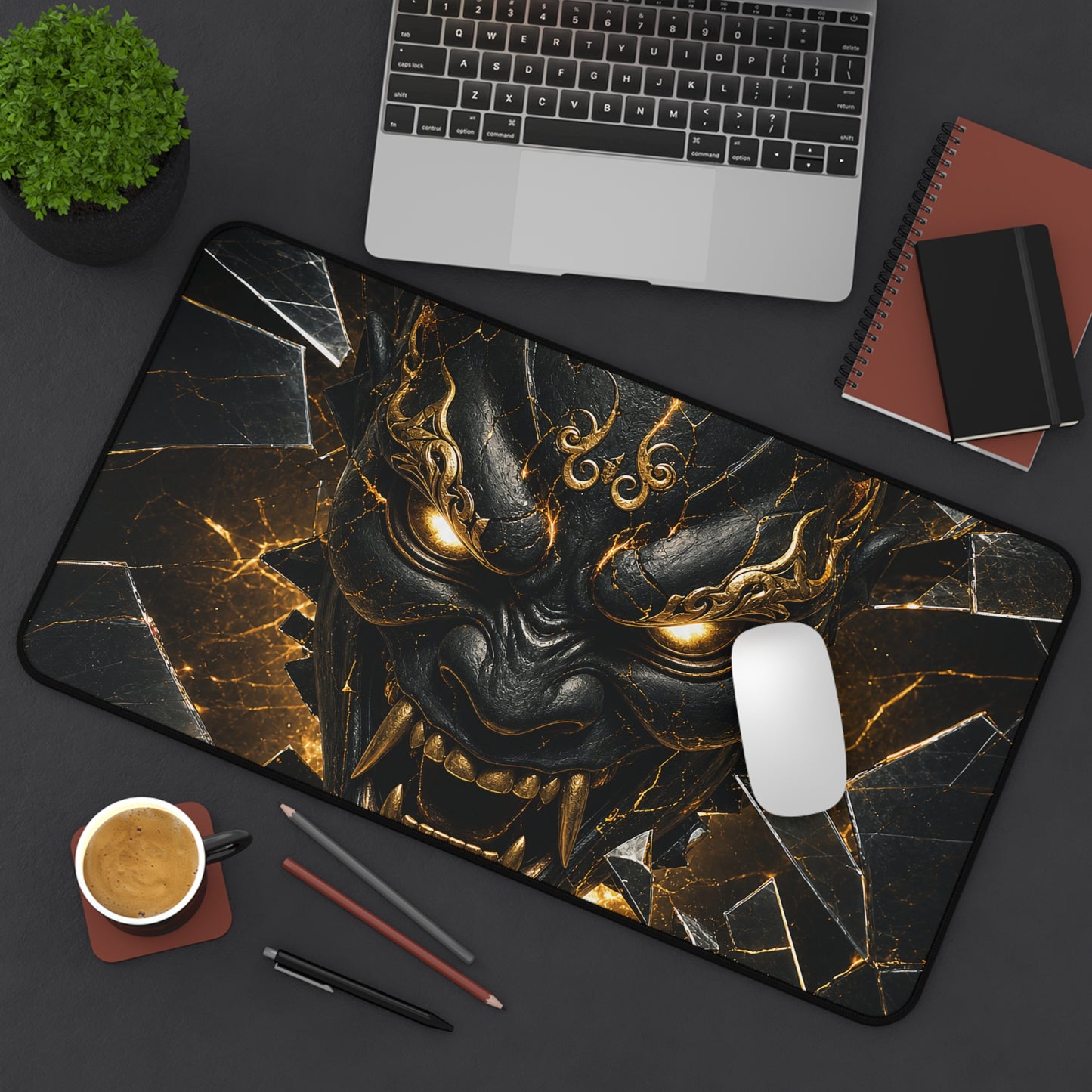 Oni Mask With Broken Glass - Sudoni Brand Gaming Desk Mat