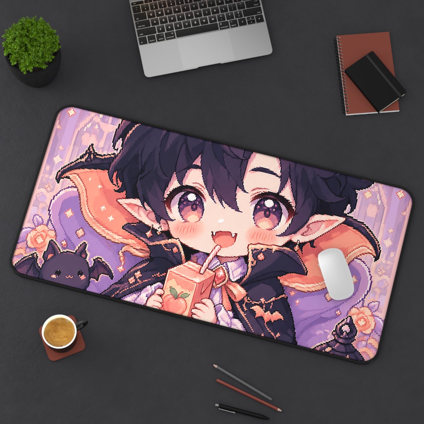 Chibi Vampire With Juice Box - Kawaii Gaming Gaming Desk Mat