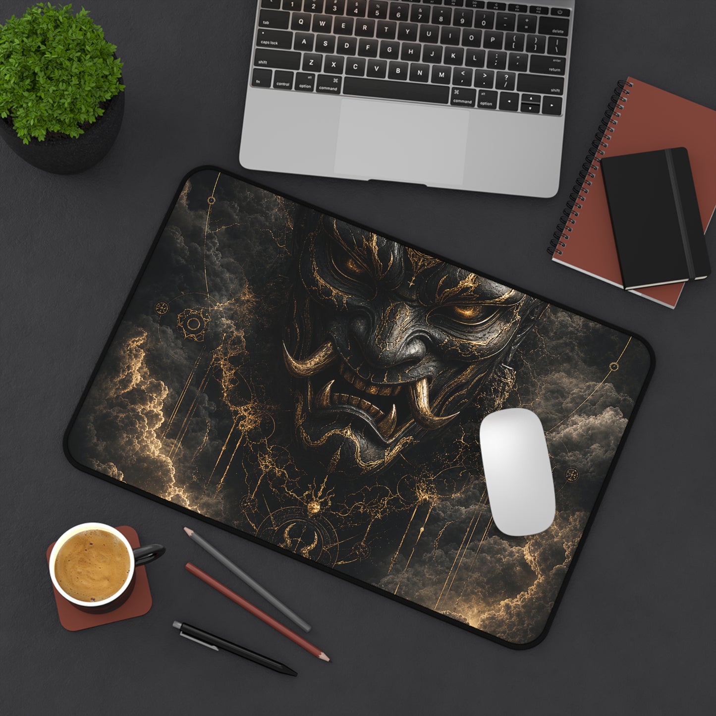 Oni Mask With Storm Clouds - Sudoni Brand Gaming Desk Mat