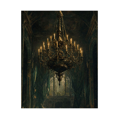 Chandelier In Ruined Hall - Dark Academia Art Print (Matte Poster)