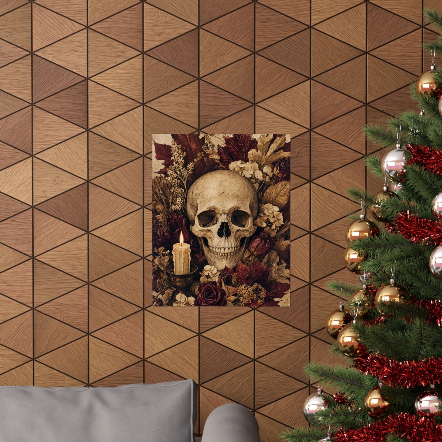 Skull Surrounded By Autumn Leaves - Dark Academia Art Print (Matte Poster)