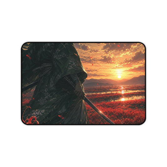 Lone Samurai And Field Of Red Spider Lilies - Anime Manga Gaming Desk Mat