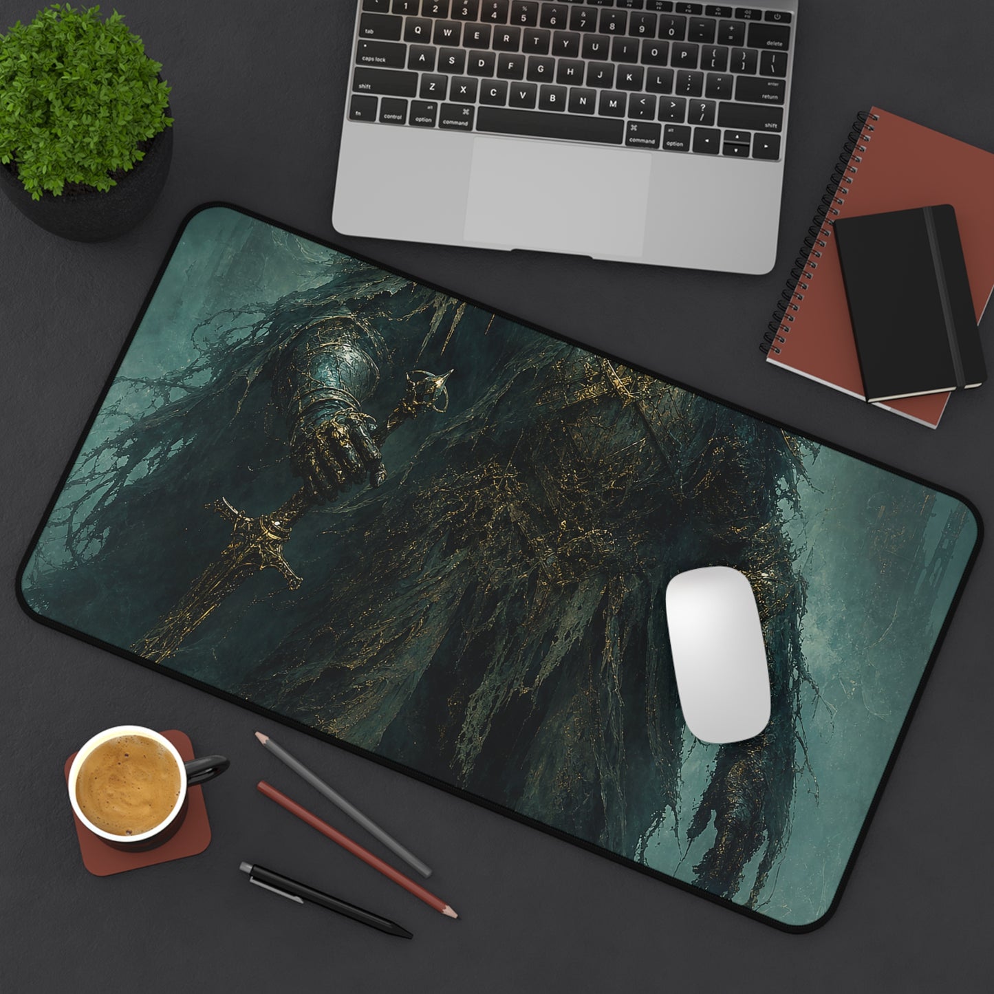 Corrupted Paladin In Decayed Armor - Dark Fantasy Gaming Desk Mat