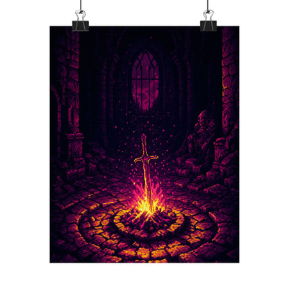 Soulsborne Bonfire In Dark Room - Gaming Culture Art Print (Matte Poster)