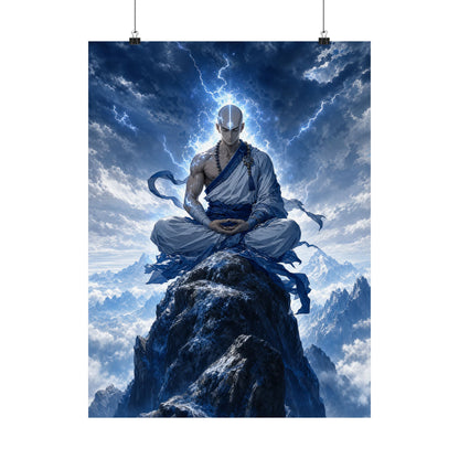 Warrior Monk Meditating On Peak - Anime Manga Art Print (Matte Poster)