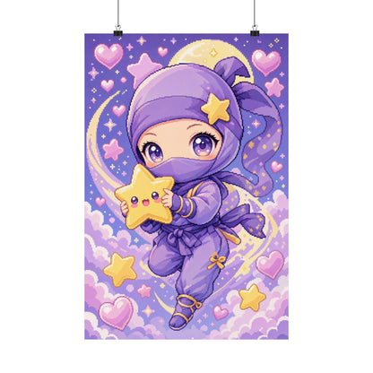 Chibi Ninjwith Star - Kawaii Gaming Art Print (Matte Poster)