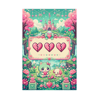 Cute Game Over Screen With Hearts - Kawaii Gaming Art Print (Matte Poster)