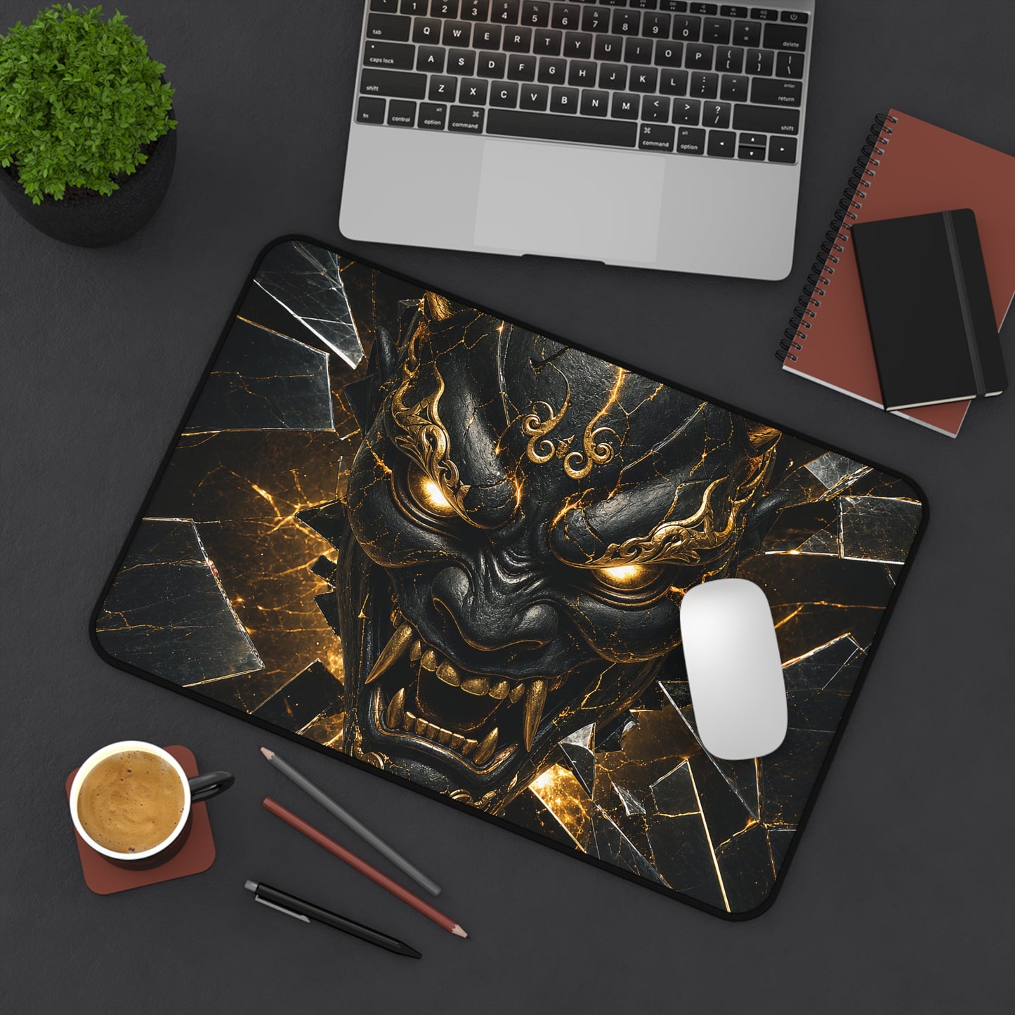 Oni Mask With Broken Glass - Sudoni Brand Gaming Desk Mat