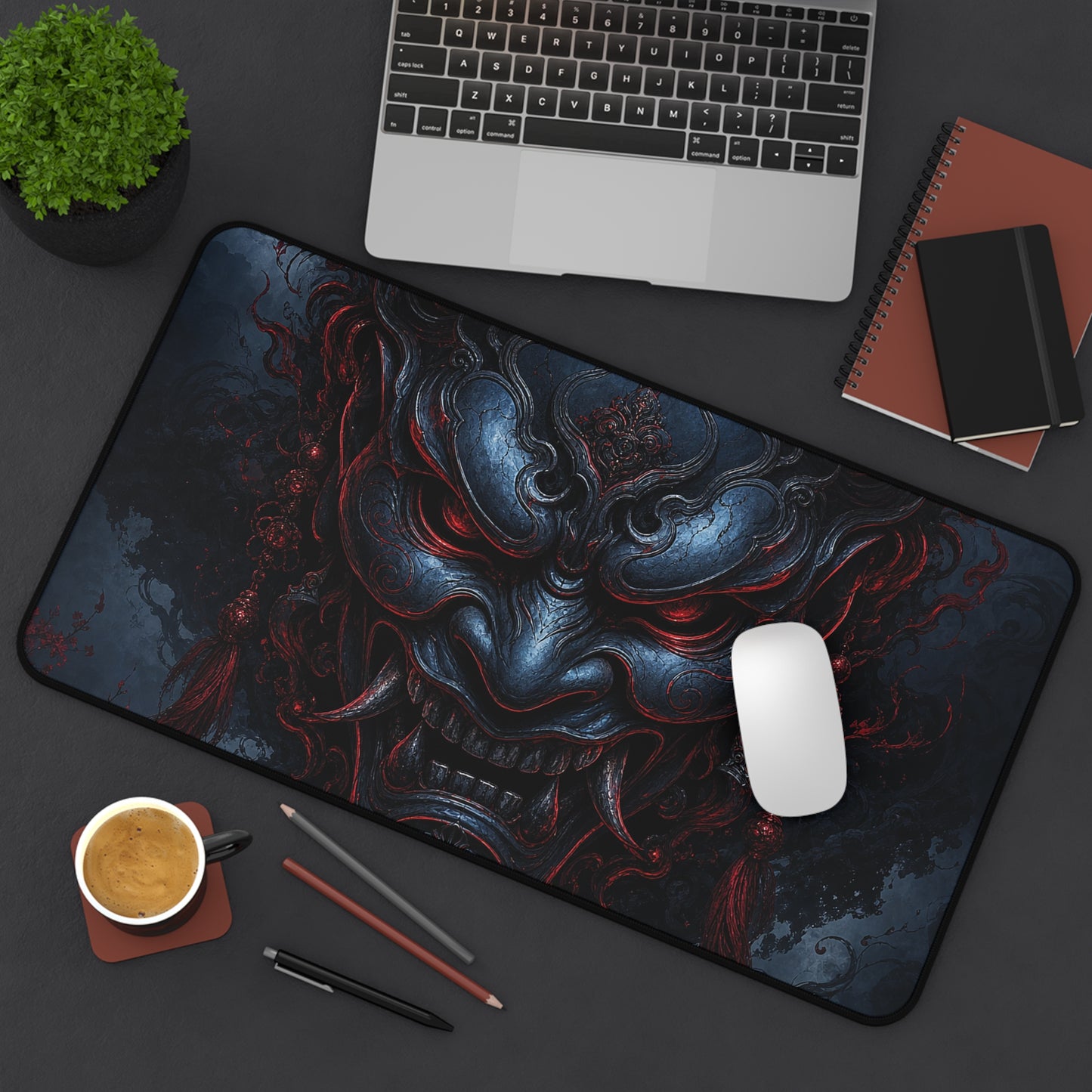 Oni Mask With Black Sun Behind It - Sudoni Brand Gaming Desk Mat