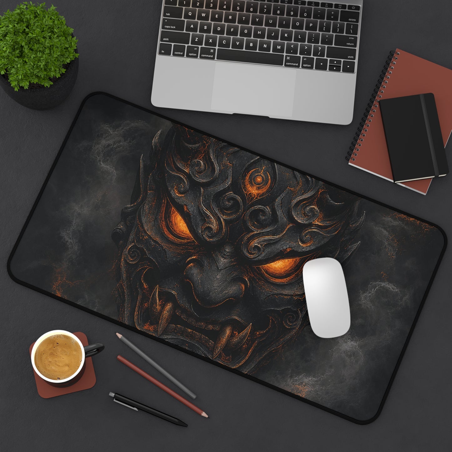 Oni Mask With Crescent Moon - Sudoni Brand Gaming Desk Mat