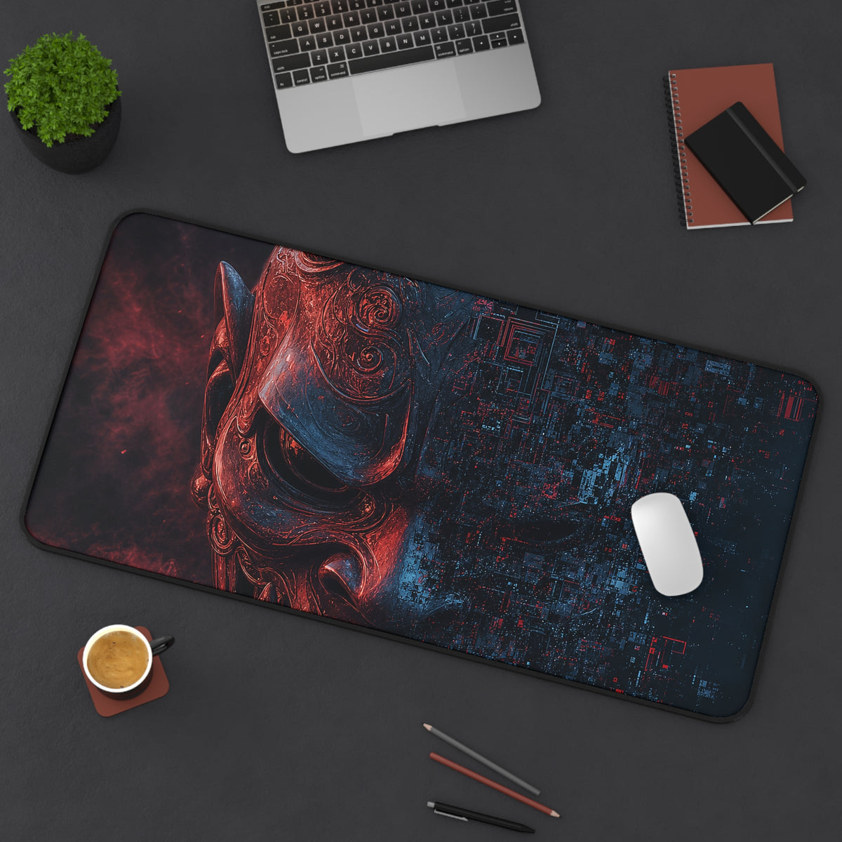 Oni Mask Dissolving Into Code - Sudoni Brand Gaming Desk Mat