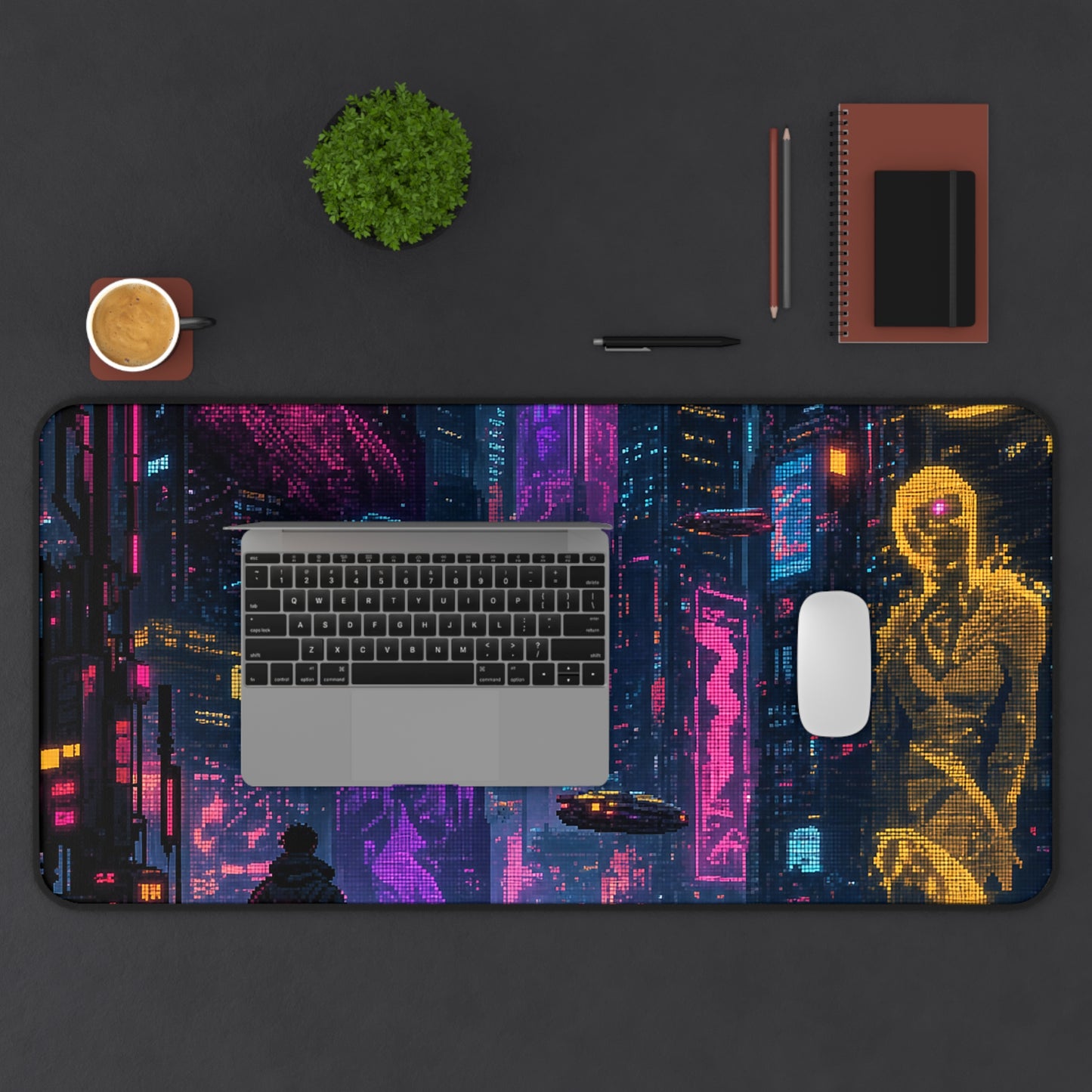 Cyberpunk City With Holographic Ads - Gaming Culture Gaming Desk Mat