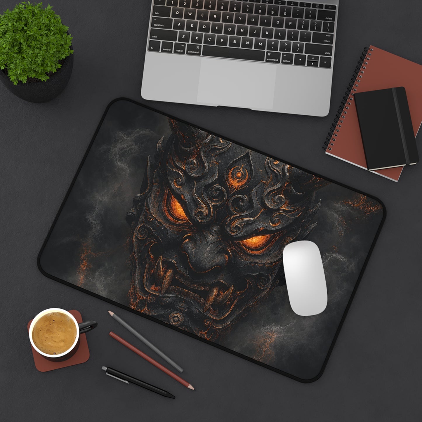 Oni Mask With Crescent Moon - Sudoni Brand Gaming Desk Mat
