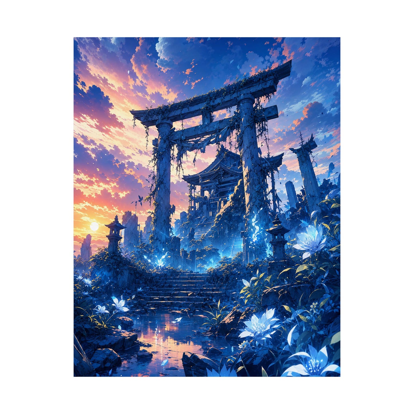 Ruined Shrine Consumed By Nature - Anime Manga Art Print (Matte Poster)