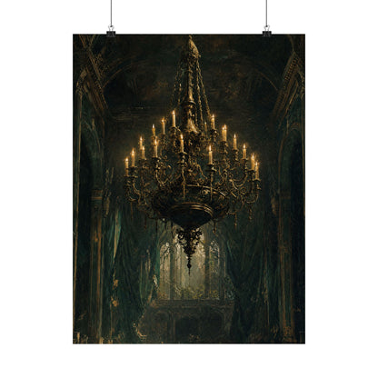 Chandelier In Ruined Hall - Dark Academia Art Print (Matte Poster)