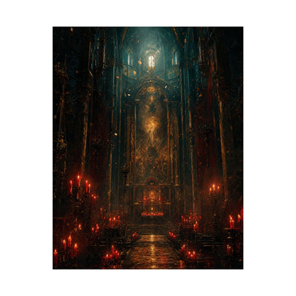 Dark Cathedral With Red Candles - Dark Fantasy Art Print (Matte Poster)