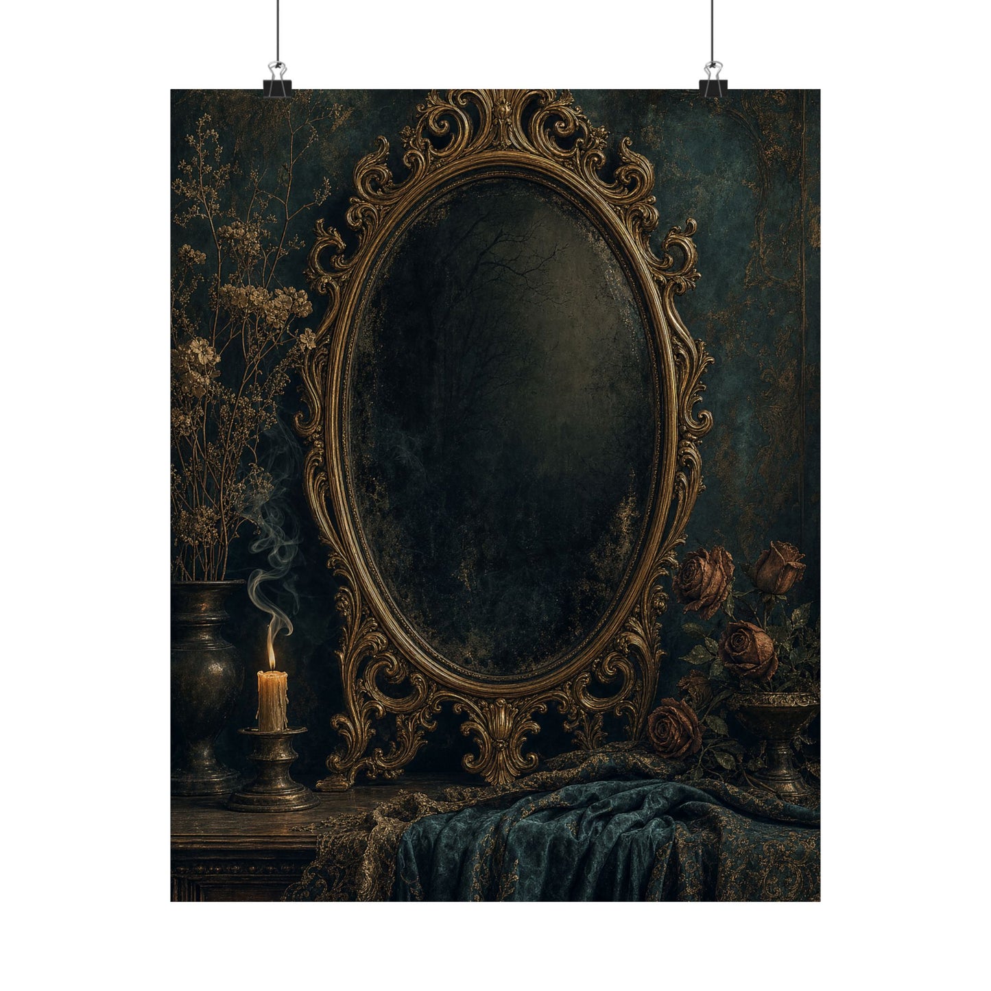 Dark Mirror In Ornate Frame - Dark Academia Art Print (Matte Poster)