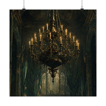 Chandelier In Ruined Hall - Dark Academia Art Print (Matte Poster)
