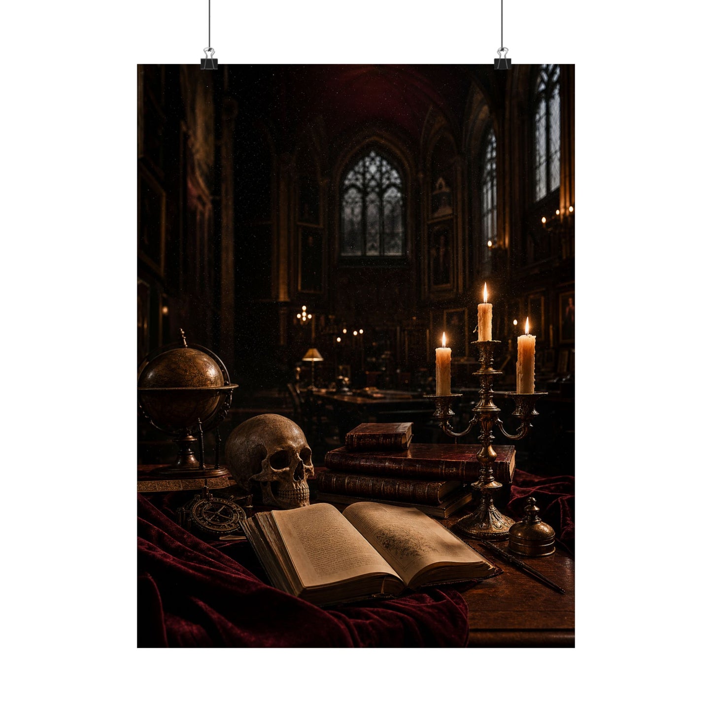 Dark University Hall At Midnight - Dark Academia Art Print (Matte Poster)