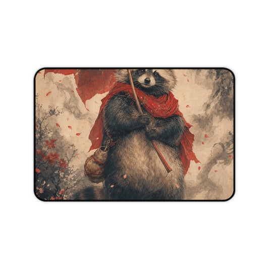Tanuki With Giant Leaf - Japanese Mythology Gaming Desk Mat