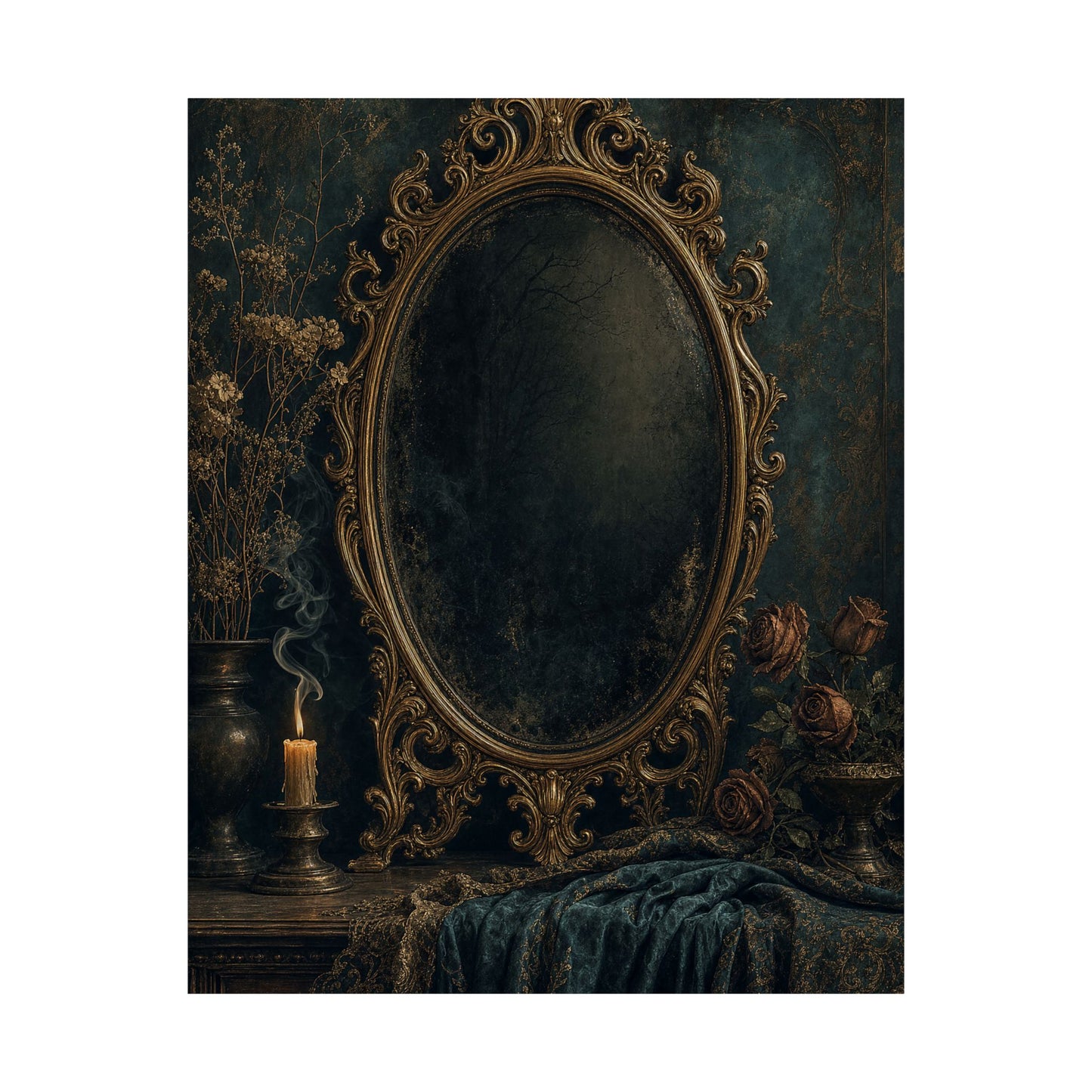 Dark Mirror In Ornate Frame - Dark Academia Art Print (Matte Poster)
