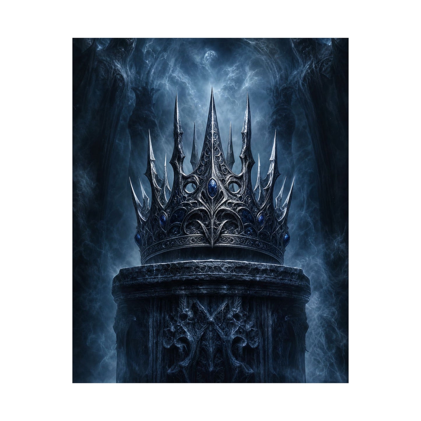 Cursed Crown On Pedestal - Dark Fantasy Art Print (Matte Poster)